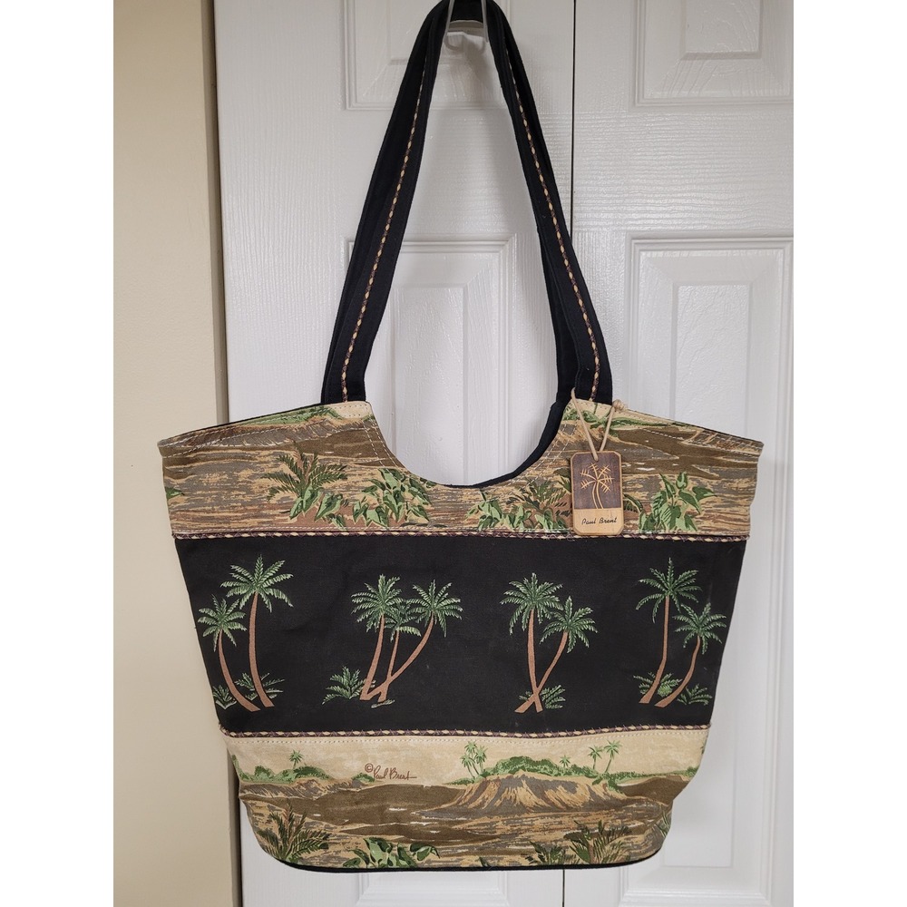 Paul Brent Tropical Palm Tree Canvas Tote Bag Black Coastal‎ Beach Shoulder Bag